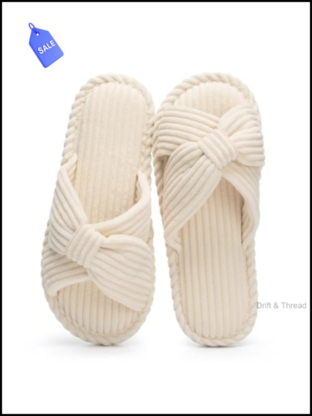 Women's Corduroy Cross Band Bow Memory Foam Slippers Open Toe Mule